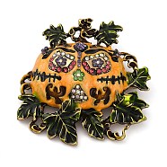 Zinc Alloy Colorful Rhinestone Brooch, Halloween Enamel Pins for Clothes Backpack, Pumpkin, 53.5x53mm(JEWB-I033-02E)