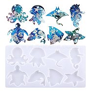 DIY Sea Animal Ornament Silicone Molds, Resin Casting Molds, For UV Resin, Epoxy Resin Craft Making, Octopus, Sea Horse, Sea Turtle, Fish, Jellyfish, Starfish, Manta, Dolphin, White, 134x257x8mm(ZODI-PW0001-022)