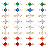 Transparent Glass Links Connectors, with Brass Findings, Faceted, Rhombus, Light Gold, Mixed Color, 11x7x4mm, Hole: 1mm, Side Length: 5mm, 8 colors, 4pcs/color, 32pcs/box(GLAA-CA0001-08)