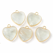 Natural Green Fluorite Pendants, with Golden Plated Brass Findings, Heart Charms, 18~19x15~17x7~10mm, Hole: 2mm(G-C005-01G-19)