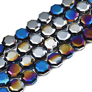 Electroplate Glass Beads Strands, AB Color Plated, Faceted, Octagon, Medium Blue, 7~8x7~8x4mm, Hole: 1.2mm, about 72pcs/strand, 20.47 inch(52cm)(EGLA-N002-27-G03)