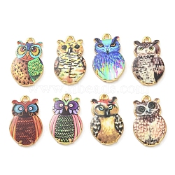 Printed Alloy Pendants, Golden, Owl, Mixed Color, 23x14x2mm, Hole: 1.6mm(ENAM-D051-16G)