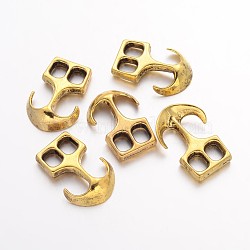 Tibetan Style Alloy Hook Clasps, For Leather Cord Bracelets Making, Anchor, Cadmium Free & Nickel Free & Lead Free, Antique Golden, 23x16x4mm, Hole: 5x4mm(X-TIBEP-35682-AG-NR)