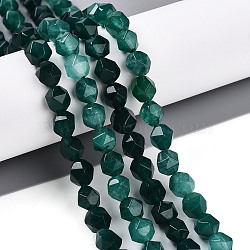 Dyed Natural White Jade Beads Strands, Faceted, Star Cut Round Beads, Teal, 7~8x6~7.5x6~7.5mm, Hole: 1mm, about 48~49pcs/strand, 14.17~15.35''(36~39cm)(G-T139-8mm-46E)