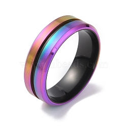 304 Stainless Steel Grooved Finger Ring for Men Women, Rainbow Color, US Size 12 1/2(21.7mm)(RJEW-WH0011-09G-MC)