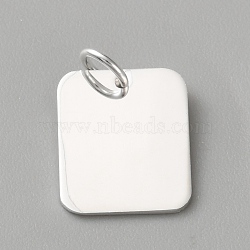 925 Sterling Silver Blank Charms, with Jump Rings, Silver Color Plated, Square, 14x11x0.5mm, Hole: 3.4mm(STER-WH0010-74C)