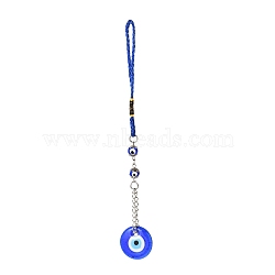 Flar Round with Evil Eye Glass Big Pendant Decorations, with Resin Beads, Alloy Findings,  Iron Findings, Polyester Cord, Wall Hanging Decoration, Antique Silver & Platinum, 210mm(HJEW-F008-07)