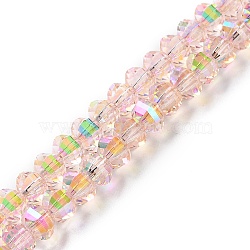 Transparent Electroplate Glass Beads Strands, AB Color, Faceted Lantern, Pink, 6x4.5mm, Hole: 1.4mm, about 98pcs/strand, 17.72''(45cm)(GLAA-Q099-H01-11)