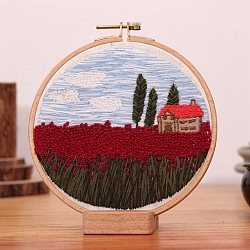 DIY Scenery Embroidery Kit, Including Imitation Bamboo Frame, Iron Pins, Cloth, Colorful Threads, Flower of Life Pattern, 213x201x9.5mm, Inner Diameter: 183mm(DIY-O021-11A)