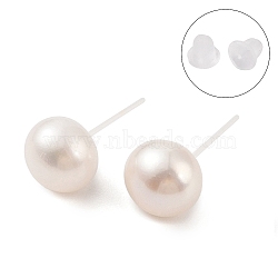 Hypoallergenic Bioceramics Zirconia Ceramic Stud Earrings, with Fresh Water Pearl, No Fading and Nickel Free, Round, Floral White, 19x9mm(EJEW-C111-18)