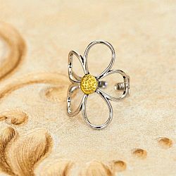 Hollow Flower Alloy Open Cuff Ring, Platinum, Inner Diameter: 17~19mm(FS-WGDF3EE-01)