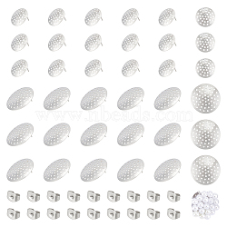 60Pcs 2 Size 304 Stainless Steel Stud Earring Findings, Filigree Earring Settings, Flat Round, with 60Pcs Ear Nuts, Stainless Steel Color, 16~25mm, Hole: 1.2mm, Pin: 0.7mm, 30Pcs/size(STAS-UN0052-43)
