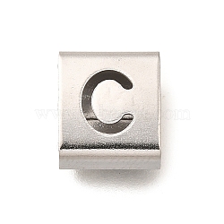 Letter Style 304 Stainless Steel Square Slide Charms, Letter C, 9x8x4mm, Hole: 3.5x8.5mm(STAS-L132-16C)