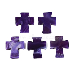Natural Agate Pendants, Religion Cross Charms, Dyed & Heated, Purple, 47.5~48.5x40~41x7mm, Hole: 2mm(G-Q606-40)