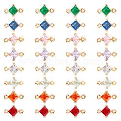 Transparent Glass Links Connectors, with Brass Findings, Faceted, Rhombus, Light Gold, Mixed Color, 11x7x4mm, Hole: 1mm, Side Length: 5mm, 8 colors, 4pcs/color, 32pcs/box(GLAA-CA0001-08)