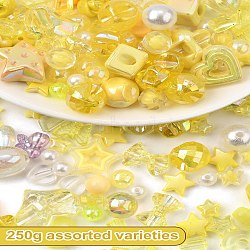250G Opaque & Transparent Acrylic Beads, Mixed Shapes, Yellow, 7~36.5x7~43.5x4.5~36.5mm, Hole: 1.2~4.5mm, about 2 style/set(MACR-YW0003-90A)