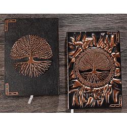 3D Embossed PU Leather Notebook, A5 Sun & Tree of Life Pattern Journal, for School Office Supplies, Red Copper, 215x145mm(OFST-PW0009-003D)