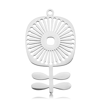 201 Stainless Steel Pendants, Laser Cut, Flower, Stainless Steel Color, 33x19x1mm, Hole: 1.6mm