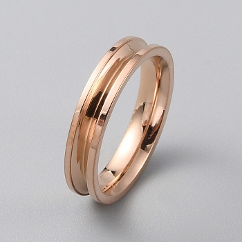 Titanium Steel Grooved Finger Ring Settings, Ring Core Blank, for Inlay Ring Jewelry Making, Rose Gold, Inner Diameter: 17.2mm, Slot: 2mm
