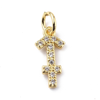 Brass Micro Pave Cubic Zirconia Charms, Constellation Charm, with Jump Rings, Real 18K Gold Plated, Sagittarius, 13.5x6.5x1.4mm, Hole: 3.4mm