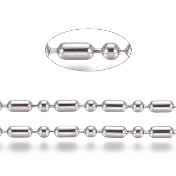 Non-Tarnish 304 Stainless Steel Ball Chains, Stainless Steel Color, Column: 4x2mm, Ball: 2mm