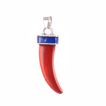 Antique Silver Plated Alloy Pendants, with Enamel, Scabbard/Tusk Shape, Red, 40.5x14.5x5.5mm, Hole: 5x6.5mm