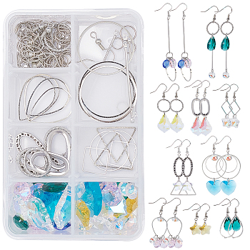 SUNNYCLUE DIY Dangle Earring Making Kits, Including Glass Pendants, Glass Rhinestone Charms, Alloy & Brass & Iron Linking Rings, Brass Earring Hooks, Platinum