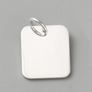 925 Sterling Silver Blank Charms, with Jump Rings, Silver Color Plated, Square, 14x11x0.5mm, Hole: 3.4mm