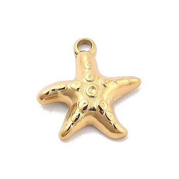 Ion Plating(IP) 304 Stainless Steel Pendants, Starfish, Real 14K Gold Plated, 12x11.5x2.5mm, Hole: 1.2mm