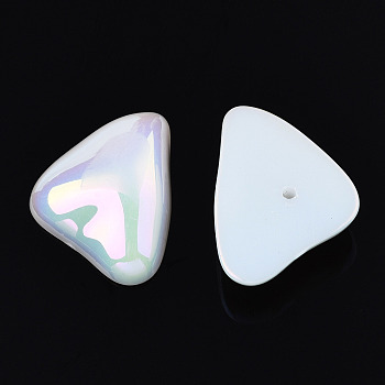 Electroplated ABS Plastic Imitation Pearl Beads, Triangle, Half Drilled, Creamy White, 17x22.5x6mm, Half Hole: 1.2mm