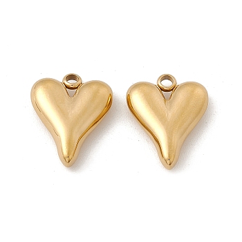 Vacuum Plating 201 Stainless Steel Pendants, Heart Charm, Real 18K Gold Plated, 18x14x4.5mm, Hole: 2mm