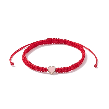 Nylon Thread Braided Bead Adjustable Bracelets, with Alloy Enamel Heart, for Women, Red, Inner Diameter: 2-3/8~4-1/8 inch(6.1~10.6cm)