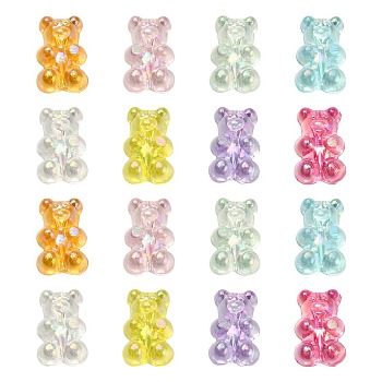 160Pcs 8 Colors Transparent Resin Beads, AB Color Plated, Bear, Mixed Color, 16x10.5x7mm, Hole: 1.8mm, 20pcs/color