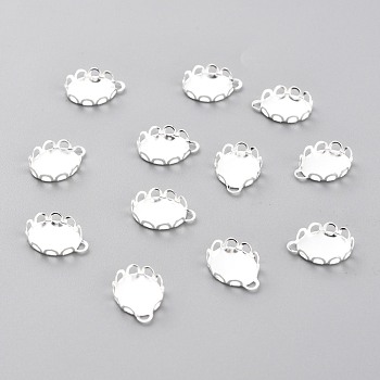304 Stainless Steel Charms Cabochon Settings, Lace Edge Bezel Cups, Oval, Silver, 12x9x2mm Tray: 9mmx8mm