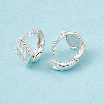 Brass Rhombus Thick Hoop Earrings for Women, Cadmium Free & Lead Free, 925 Sterling Silver Plated, 9x9.5x6.5mm, Pin: 0.9mm