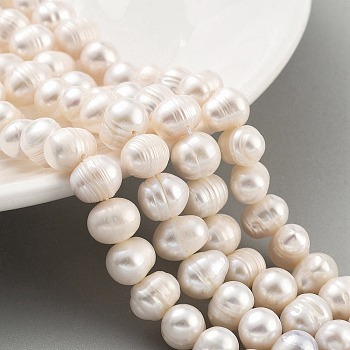 Natural Cultured Freshwater Pearl Beads Strands, Potato, Beige, 8~9mm, Hole: 0.6mm, about 22~23pcs/strand, 6.50 inch(16.5cm)