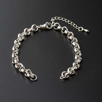 304 Stainless Steel Rolo Chain Bracelet, Belcher Chain, with 304 Stainless Steel Jump Rings, with Brass Chain Extender, Stainless Steel Color, 6-1/2 inch(16.5cm)