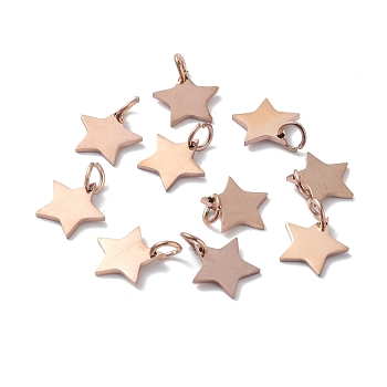 (Defective Closeout Sale:Scratch), 304 Stainless Steel Charms, Star, Rose Gold, 10x10.5x1mm, Jump Ring: 5x0.9mm, Inner Diameter: 3.2mm