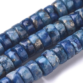 Natural African Pyrite Beads Strands, Dyed, Heishi Beads, Flat Round/Disc, 4~4.5x2mm, Hole: 0.8mm, about 179 pcs/Strand, 15.94 inch(40.5 cm)