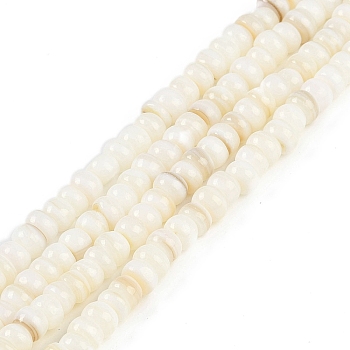 Natural Freshwater Shell  Beads Strands, Rondelle, Floral White, 7x4~4.5mm, Hole: 0.7mm, about 83~85pcs/strand, 15.24~15.35''(38.7~39cm)