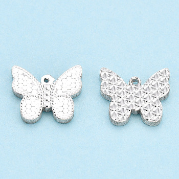 925 Sterling Silver Charms, Butterfly, Silver, 9.5x11x1.5mm, Hole: 0.8mm