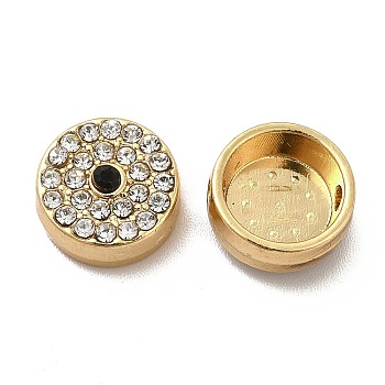 Alloy Rhinestone Beads, Flat Round, Light Gold, 11x5mm, Hole: 1.5mm