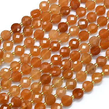 Natural Red Aventurine Beads Strands, with Seed Beads, Faceted, Flat Round, 6~6.5x4mm, Hole: 1mm, about 50pcs/strand, 15.35''(39cm)