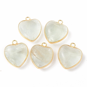 Natural Green Fluorite Pendants, with Golden Plated Brass Findings, Heart Charms, 18~19x15~17x7~10mm, Hole: 2mm