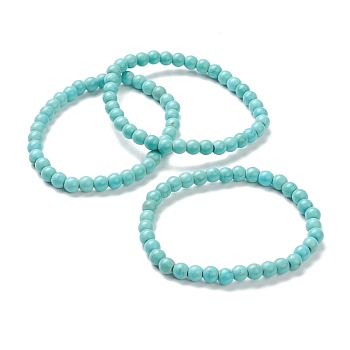 Synthetic Turquoise Beaded Stretch Bracelets, Round, Beads: 6~6.5mm, Inner Diameter: 2-1/4 inch(5.55cm)