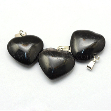 Heart Natural Black Stone Pendants(X-G-Q438-18)-2