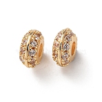 Brass Micro Pave Clear Cubic Zirconia Beads, Long-Lasting Plated, Rack Plating, Rondelle, Light Gold, 6x3mm, Hole: 1.8mm(KK-C253-11LG)