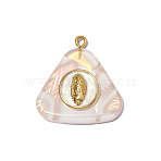 304 Stainless Steel Resin Pendants, Triangle Charm, with Enamel, Ion Plating(IP) Hand Polished, Long-Lasting Plated, Real 18K Gold Plated, Seashell Color, 29x28mm,Hole:1.80mm(OY013-39G)
