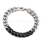 Two-tone 304 Stainless Steel Cuban Link Chain Bracelets for Men, Platinum, 8.27 inch(21cm)(FS-WG114D5-05)