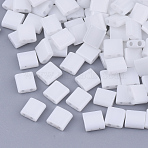 FGB 2-Hole Glass Seed Beads, Opaque Colours, Square, White, 5x4.5~5.5x2~2.5mm, Hole: 0.5~0.8mm, about 118pcs/10g(X-SEED-S031-L-041)